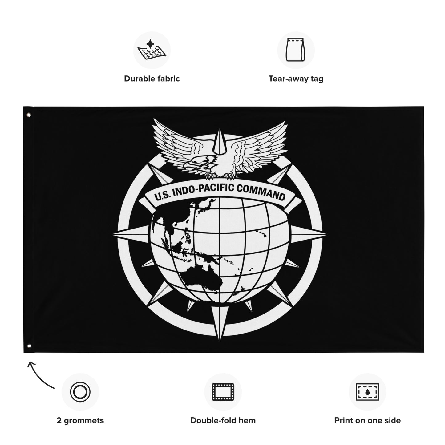 USINDOPACOM HQ Black and White Flag 56″ × 34″