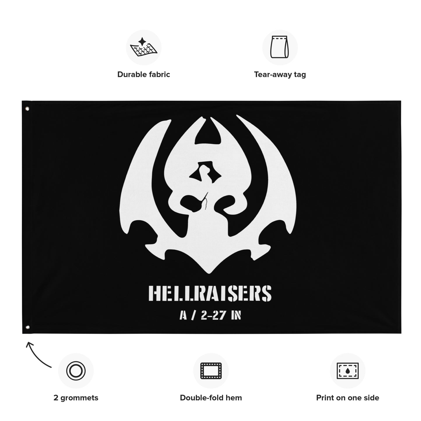 Hellraiser A / 2-27 IN Black Flag 56″ × 34″